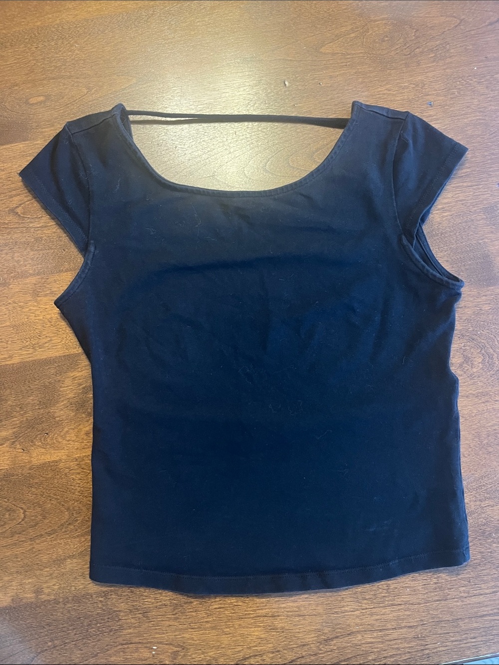 Black Women's Scoop Neck Short Sleeve Top Open Back